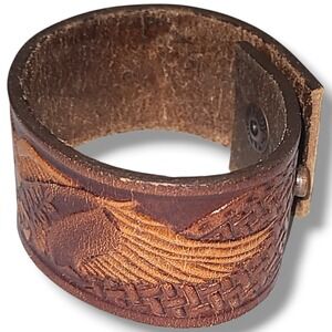 Vintage Mexican Hand Tooled Leather Western Roping Riding Cuff Bracelet 1-1/2"
